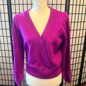 Skies Are Blue Magenta V-Neck Sweater